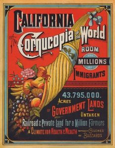 Travel Poster which emphasizes the "Climate for Health and Wealth" that California could offer. 